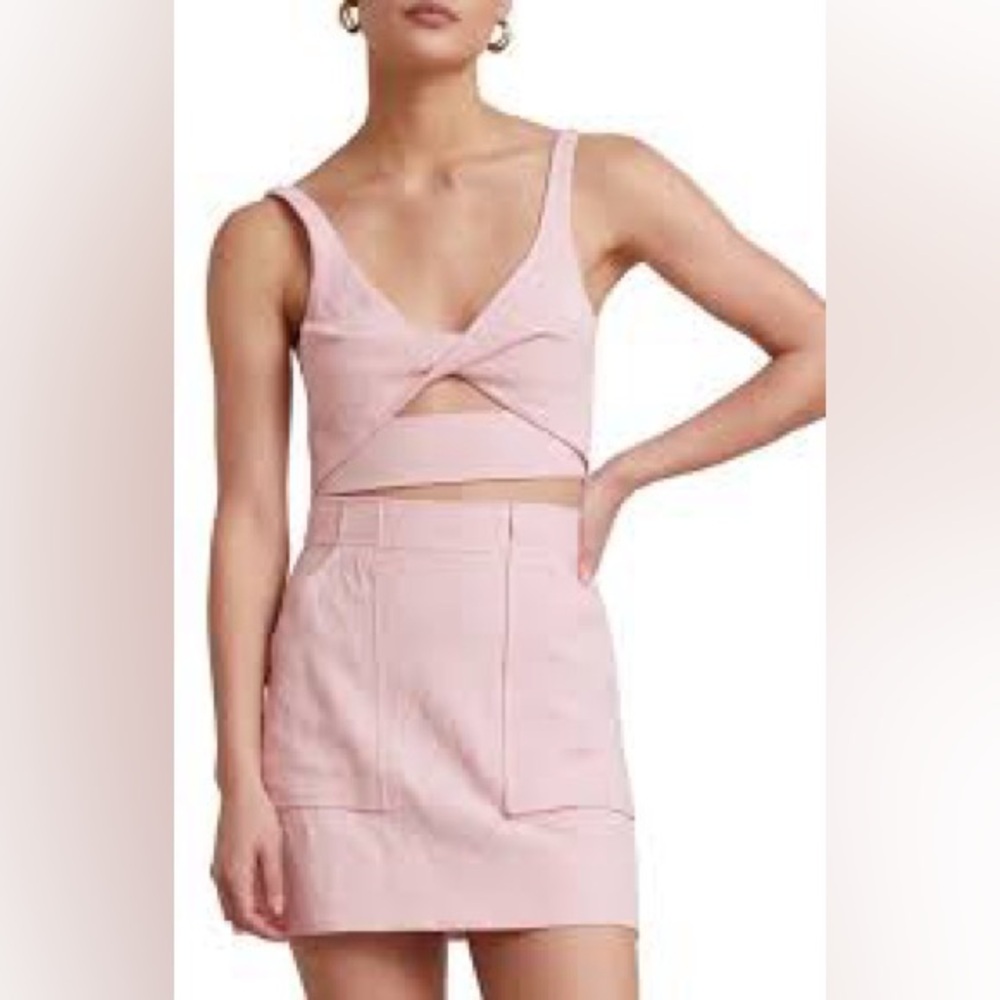Bec + Bridge Bonnie Ramie Twist Front Cropped Tank Top & skirt in Peony size 4